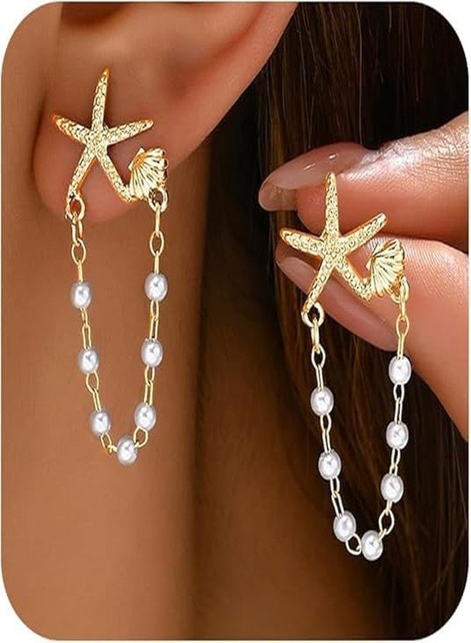 Modpide Starfish Earrings for Women Gold Sea Shell Earrings Summer Beach Vacation Outfits for Women (gold) - Image 2